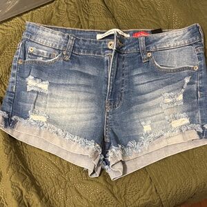Celebrity Pink Light Blue Distressed Denim Jean Shorts